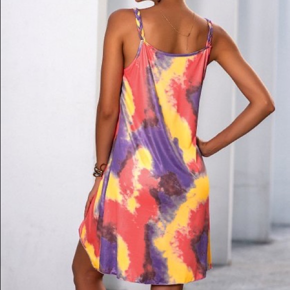 💖HOST PICK💖NWT Lemon Yellow & Red Tie-Dye Sleeveless Dress, Sz. S - Picture 6 of 6